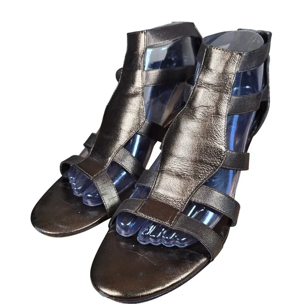 Amalfi by Rangoni Womens T-Strap elastic/leather metallic peep Toe Casual 9.5 N